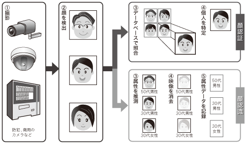 図1　顔認証・認識技術のデータフロー（イメージ）