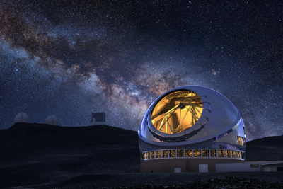 史上最大の光学赤外線望遠鏡であるTMTは2014年度から建設をスタート。日本，米国，カナダ，中国，インドの国際協力によって2023年度の完成を目指している。ハワイ島マウナケアに設置予定。 Credit：国立天文台国立天文台TMT推進室公式サイト↓http://tmt.nao.ac.jp/ 