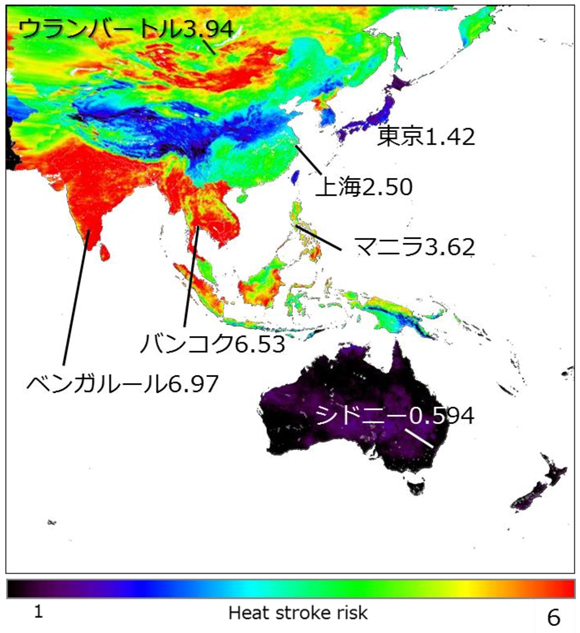 図3　社会経済的要因を考慮したアジア太平洋y地域の熱中症危険度の推定結果